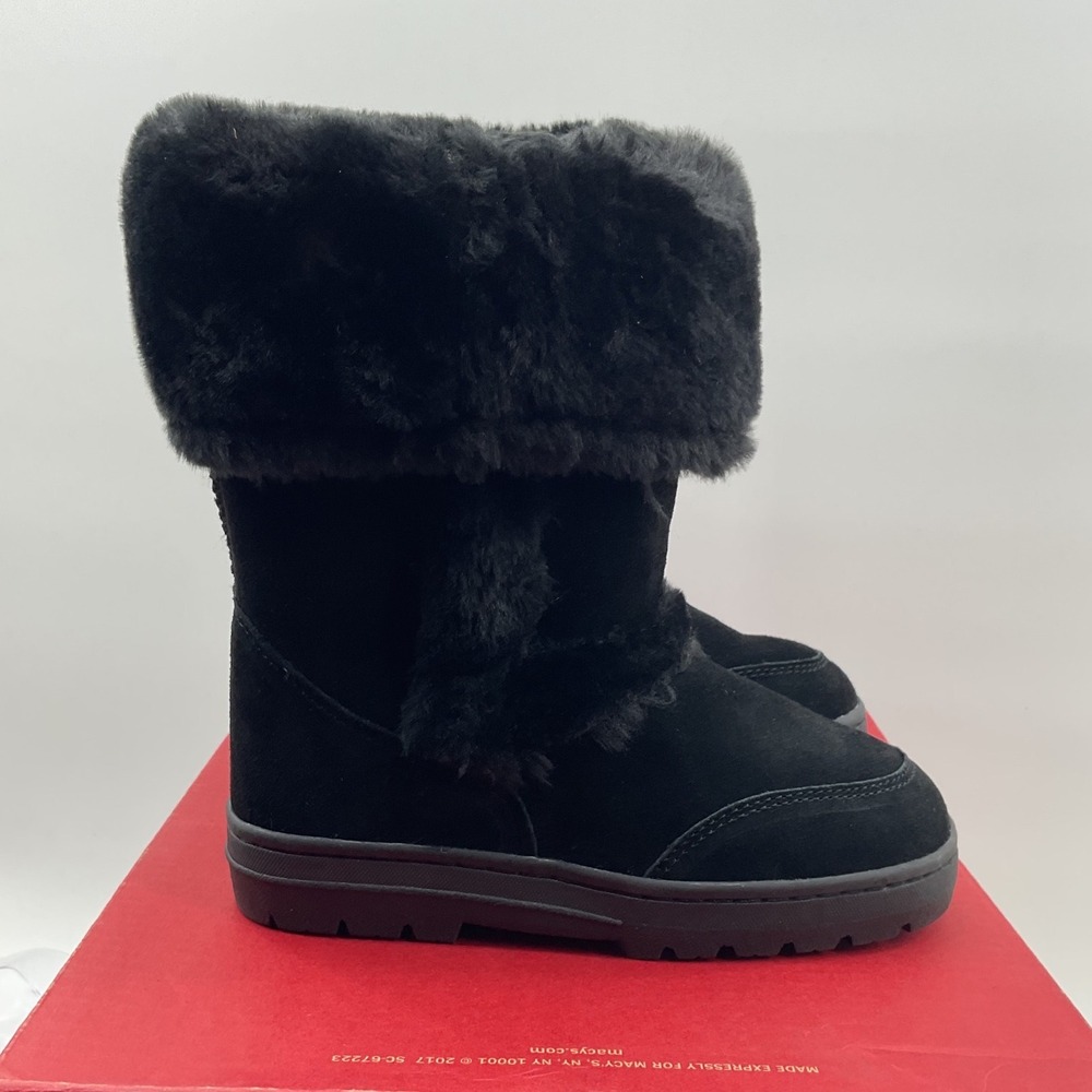 Style & Co Witty Black Suede Faux Fur Trim Mid-Calf Winter Boots Womens 6M